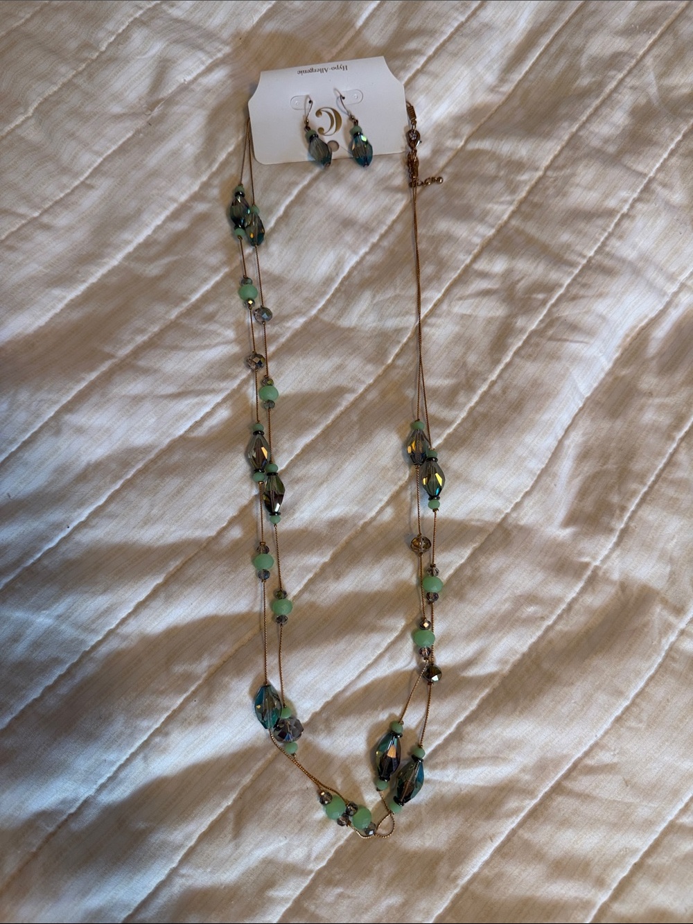 Green Beaded Long Necklace and Earrings Set - Women Jewelry